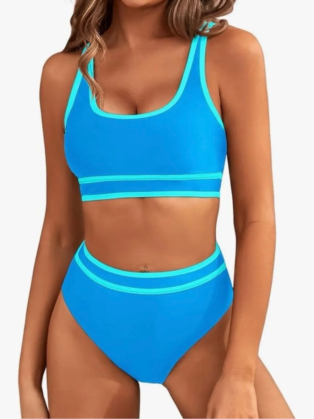Amazon Blue High-Waist Two-Piece Bikini with Aqua Trim
